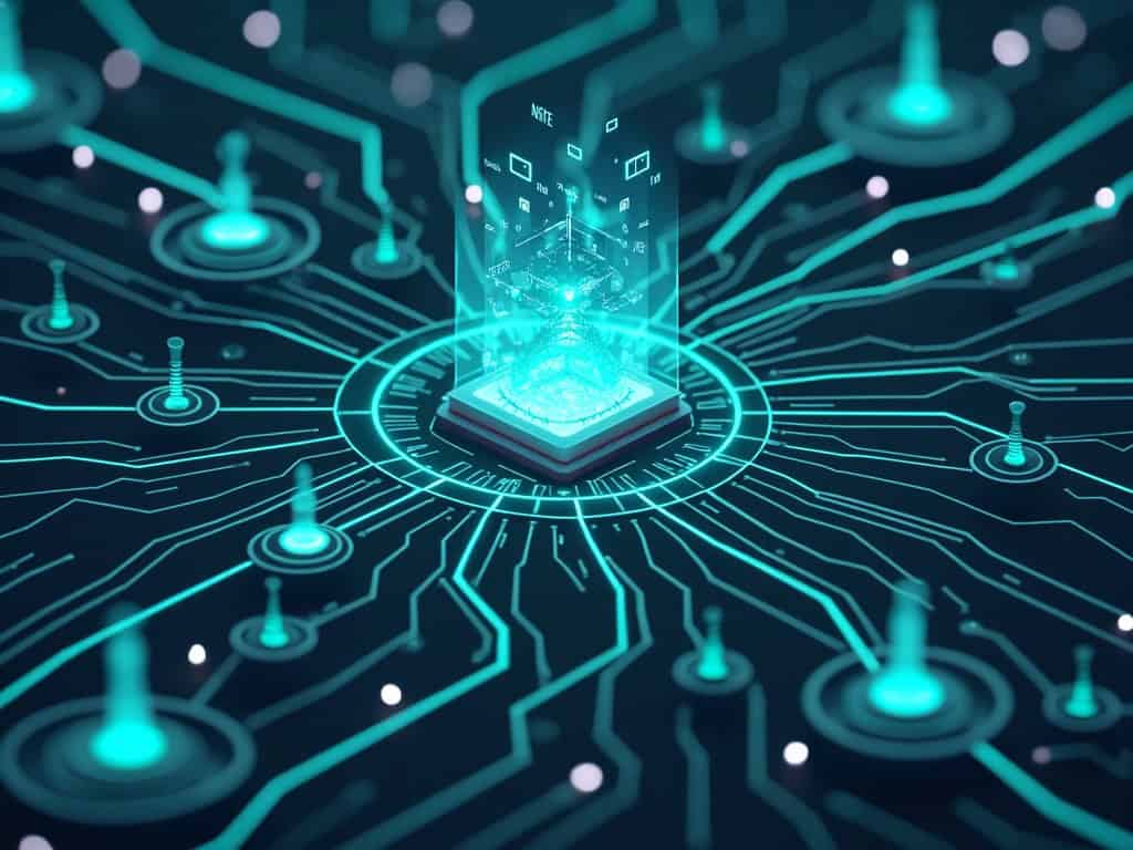 German Mittelstand factory with AI integration showing robotics and data analytics